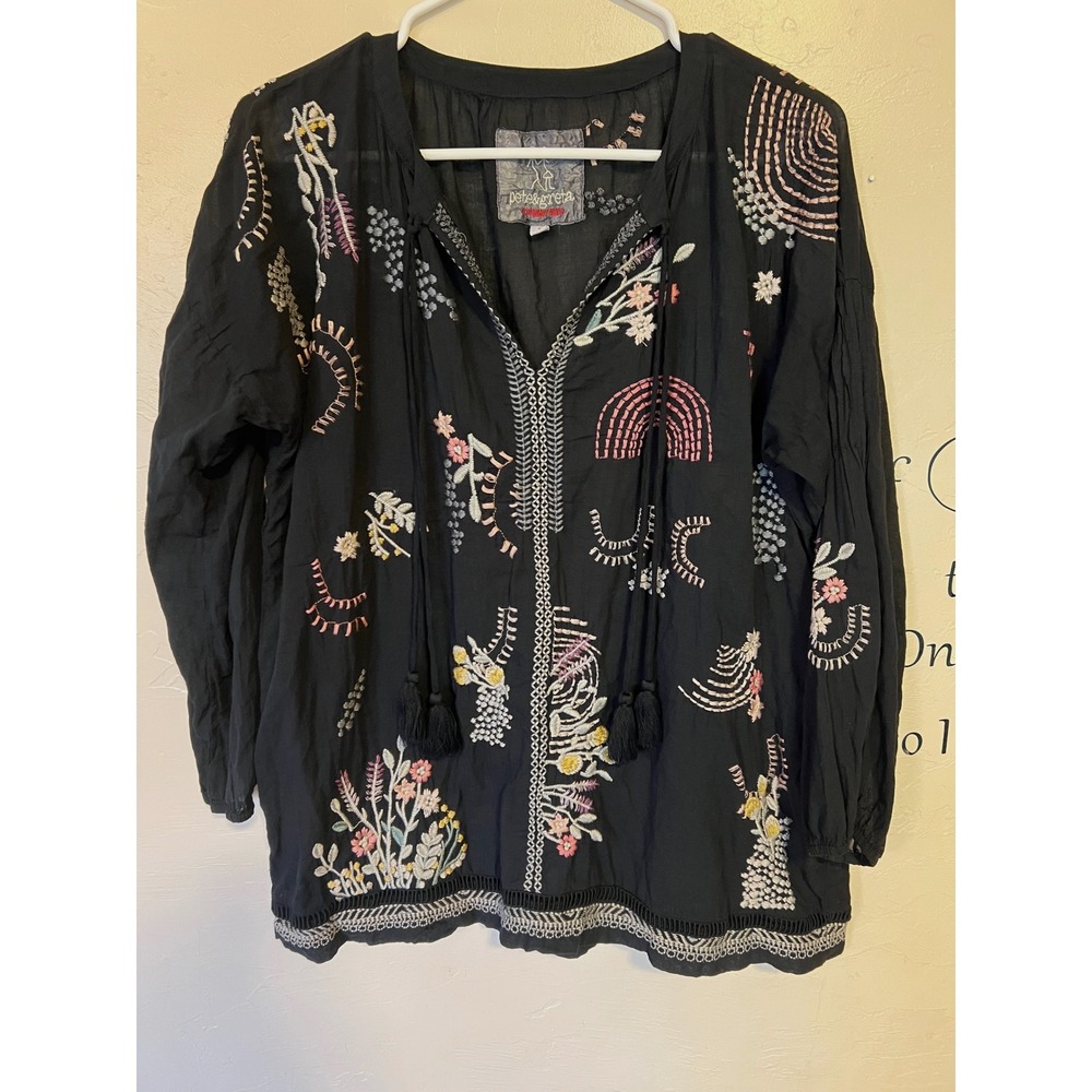 Pete & Greta Johnny Was Embroidered Cotton Peasant Blouse Top cottagecore boho